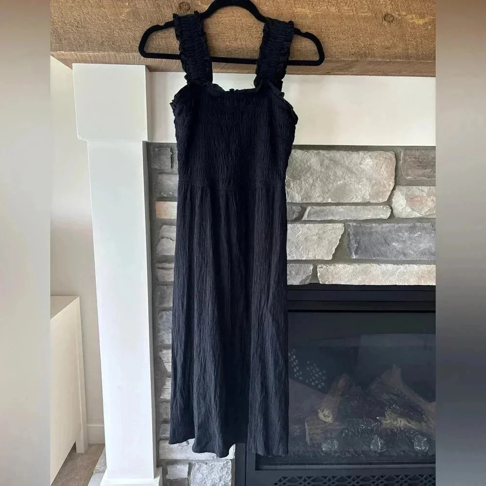 Leela And Lavender Dress M Black Smocked Midi Cottagecore Boho Modest
